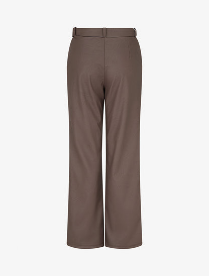 Pantalon droit uni en simili - Marron - 2