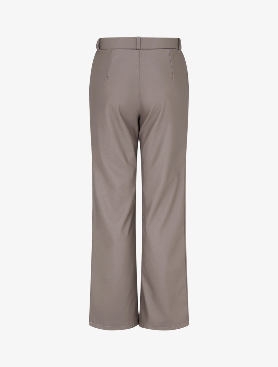 Pantalon droit uni en simili - Taupe foncé - 2