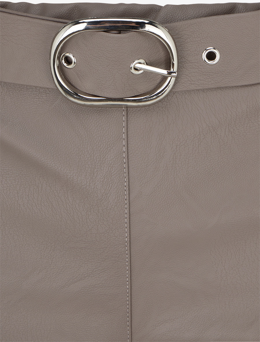 Pantalon droit uni en simili - Taupe foncé - 3