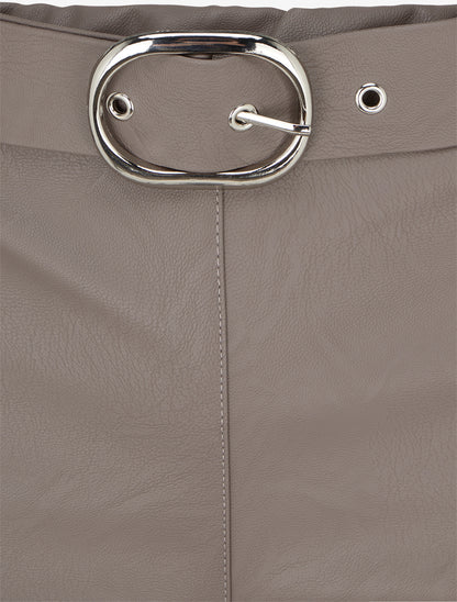 Pantalon droit uni en simili - Taupe foncé - 3