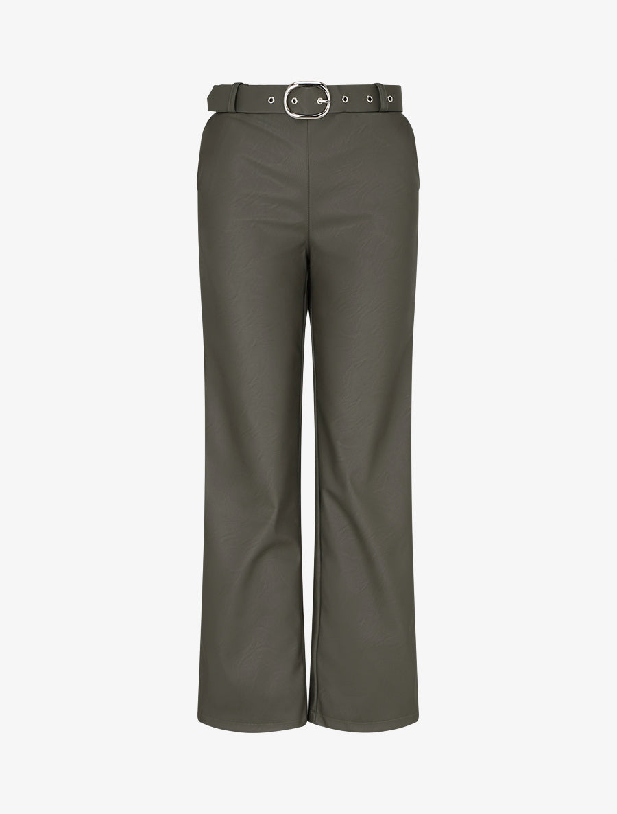 Pantalon droit uni en simili - Kaki - 1