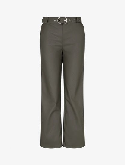 Pantalon droit uni en simili - Kaki - 1