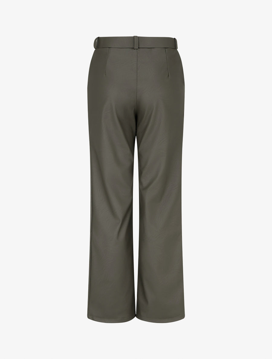 Pantalon droit uni en simili - Kaki - 2