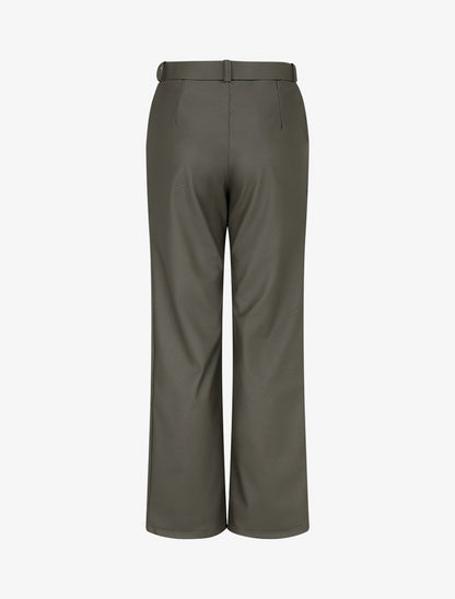 Pantalon droit uni en simili - Kaki - 2