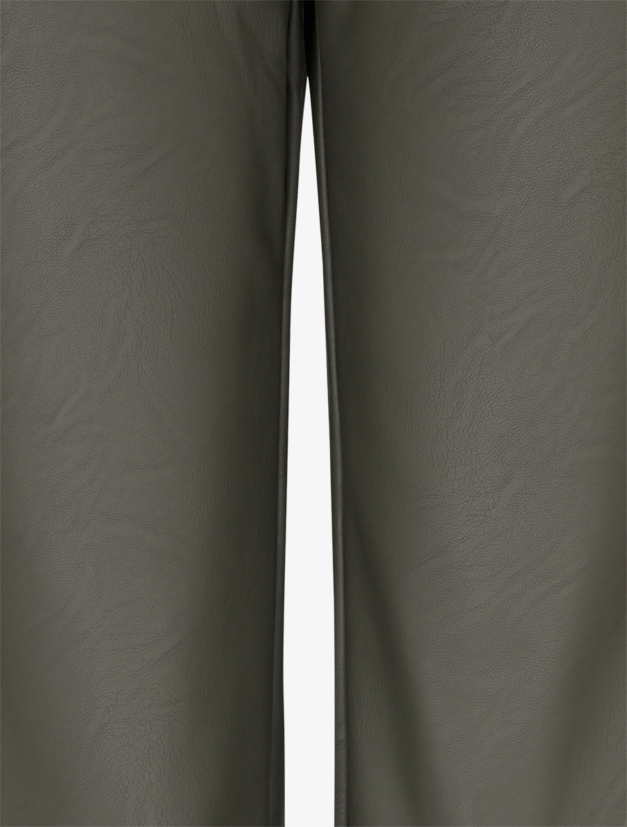 Pantalon droit uni en simili - Kaki - 3