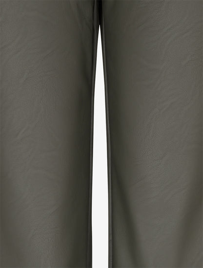 Pantalon droit uni en simili - Kaki - 3