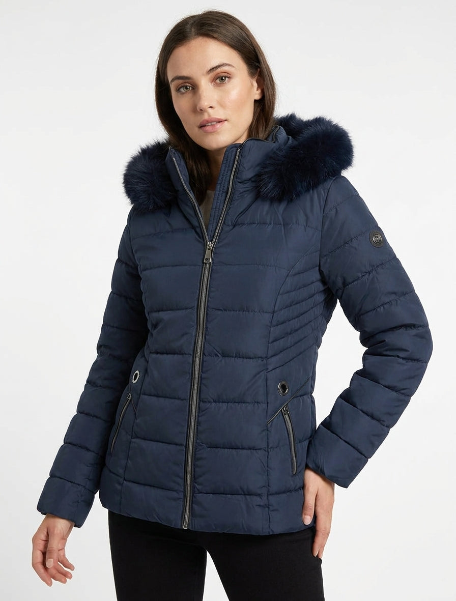 Chaqueta acolchada con capucha de piel - Marine