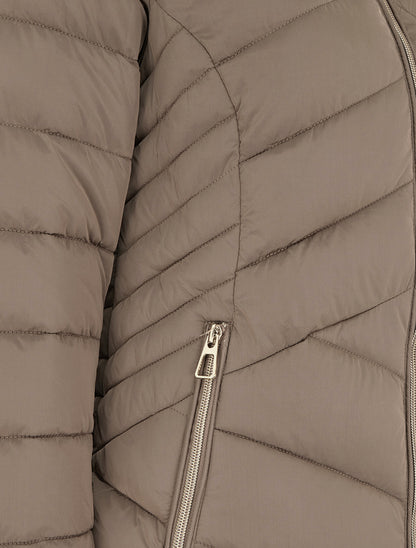 Doudoune coupe cintrée à capuche amovible ornée de fourrure - Taupe - 3
