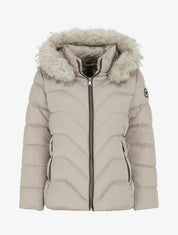 Doudoune à capuche amovible ornée de fourrure avec patch strassé - Taupe clair - 1