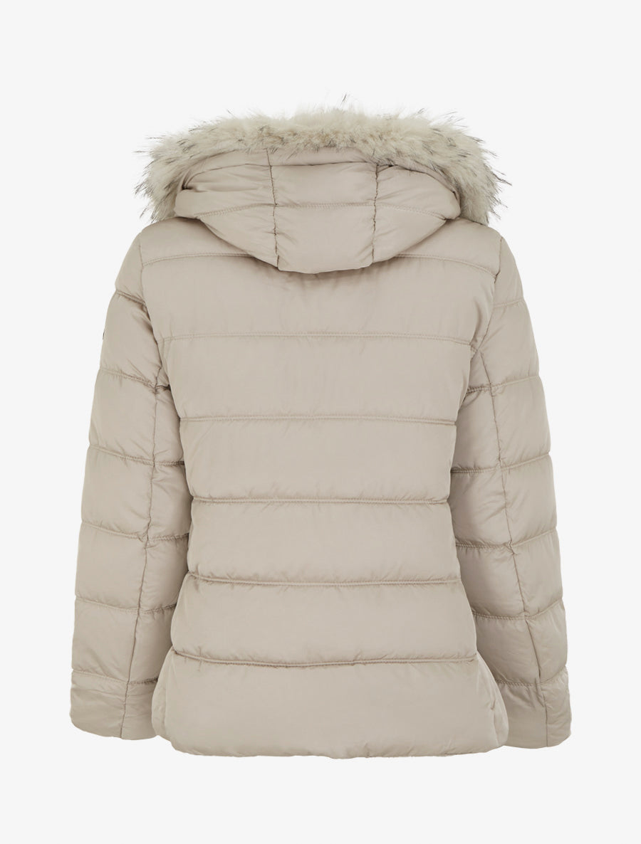 Doudoune à capuche amovible ornée de fourrure avec patch strassé - Taupe clair - 2