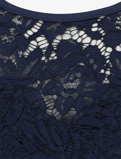 Robe portefeuille à buste dentelle - Marine - 3