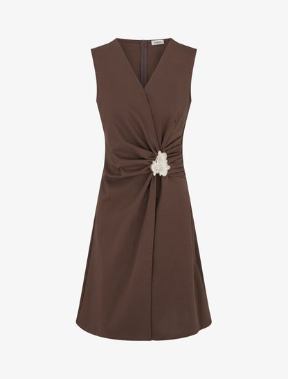 Robe sans manches à bijou floral - Marron - 1