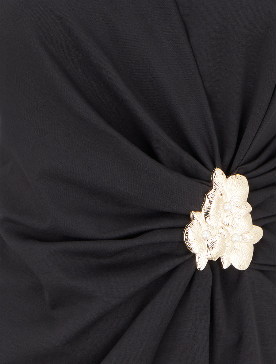 Robe sans manches à bijou floral - Noir - 3
