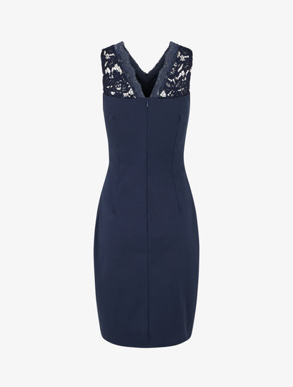 Robe ajustée sans manches à buste dentelle - Marine - 2