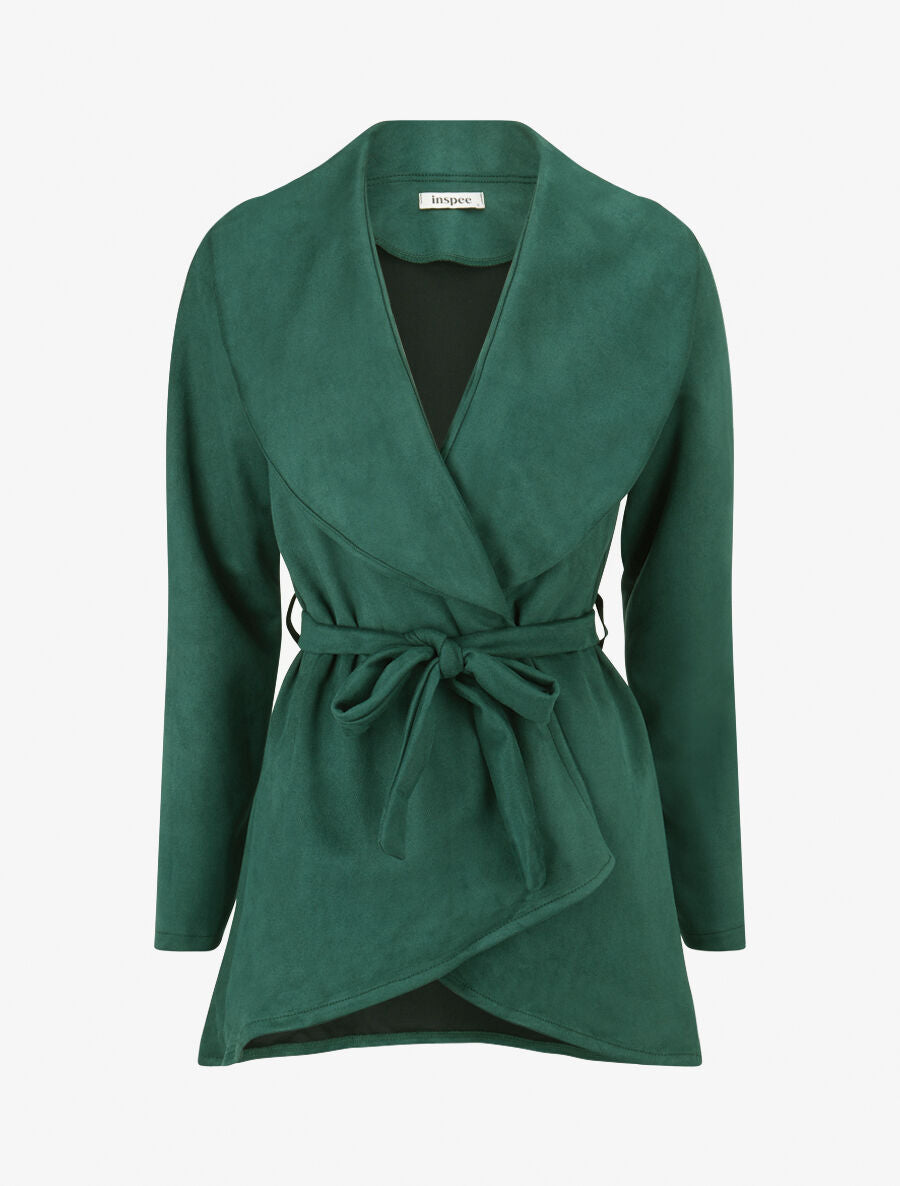 Veste longue unie en suédine - Vert sapin - 1