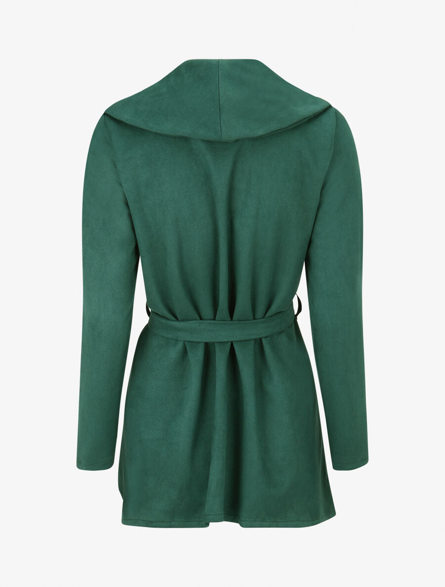 Veste longue unie en suédine - Vert sapin - 2