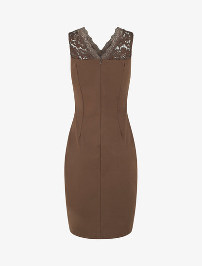 Robe ajustée sans manches à buste dentelle - Marron - 2