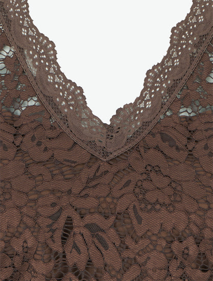 Robe ajustée sans manches à buste dentelle - Marron - 3