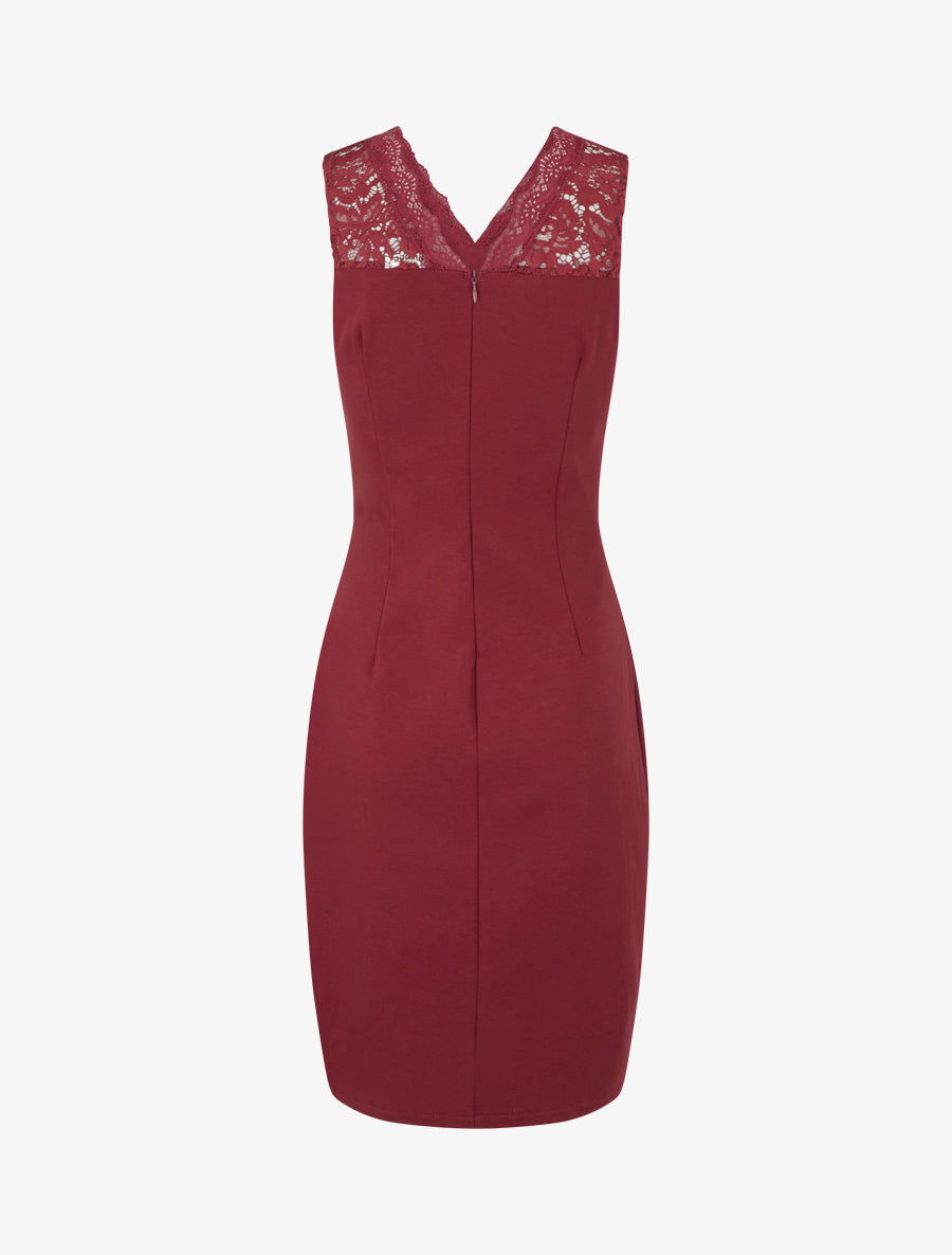 Robe ajustée sans manches à buste dentelle - Bordeaux - 2