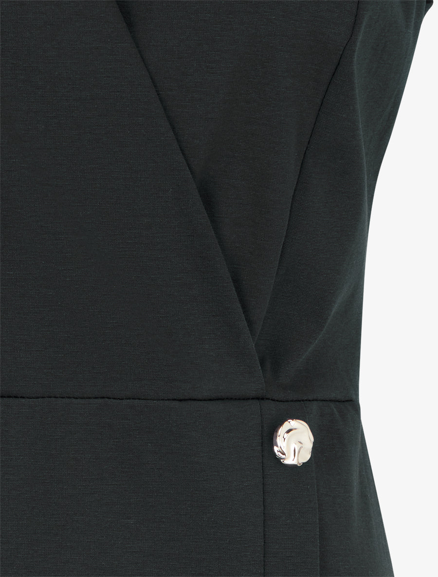 Robe cache-coeur sans manches à boutons décoratifs - Noir - 3