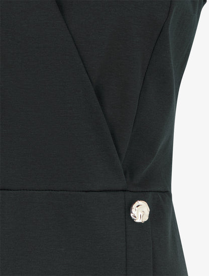 Robe cache-coeur sans manches à boutons décoratifs - Noir - 3