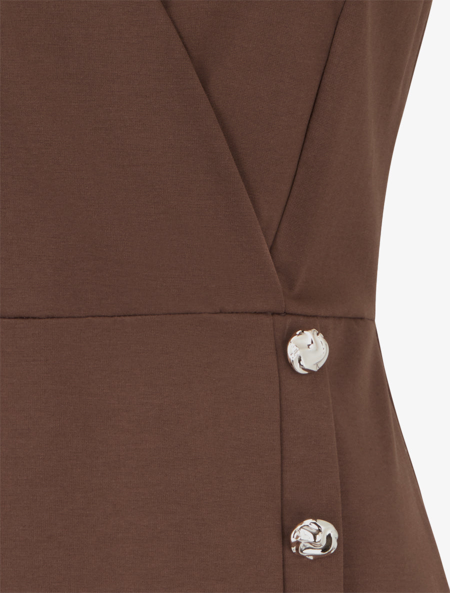 Robe cache-coeur sans manches à boutons décoratifs - Marron - 3