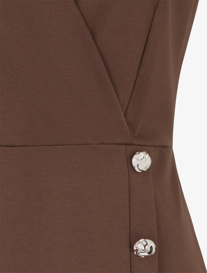 Robe cache-coeur sans manches à boutons décoratifs - Marron - 3