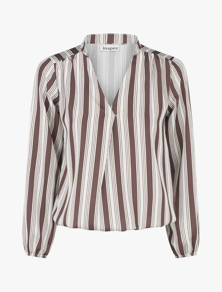 Blouse rayée satinée coupe boule - Marron - 1