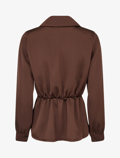 Blouse satinée à taille élastiquée - Marron - 2
