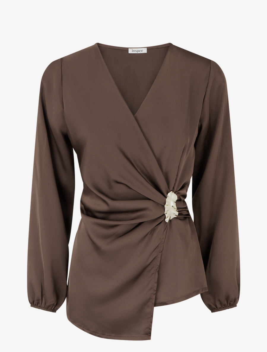 Top drapé et satiné à bijou - Marron - 1
