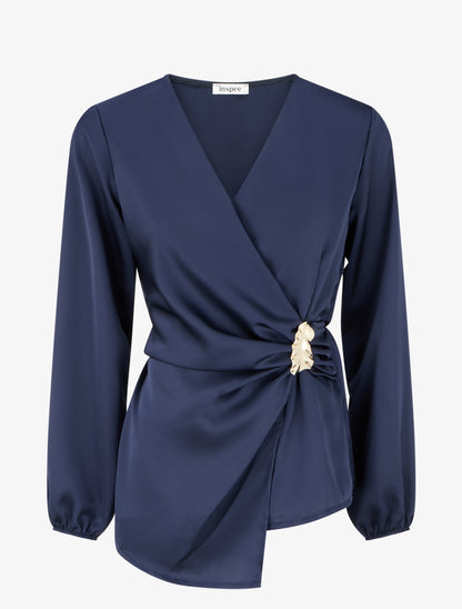 Top drapé et satiné à bijou - Marine - 1
