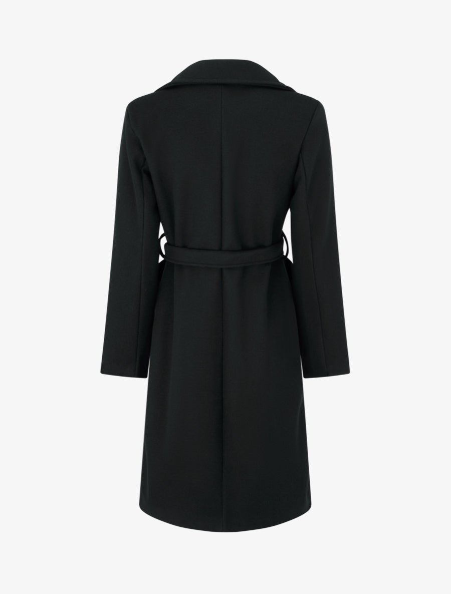 Manteau long croisé en laine mélangée - Noir - 2