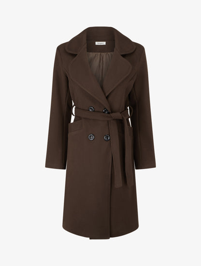 Manteau long croisé en laine mélangée - Marron - 1