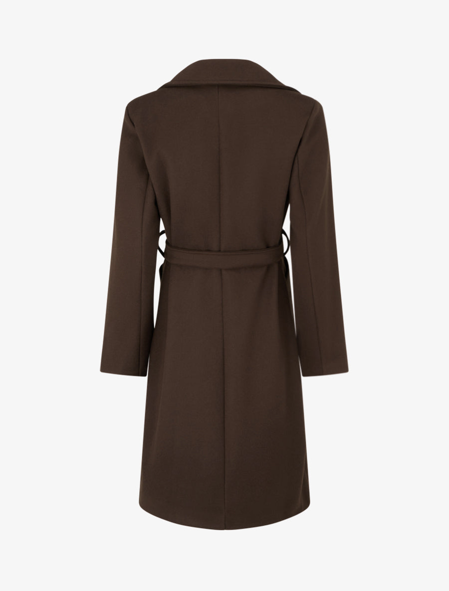 Manteau long croisé en laine mélangée - Marron - 2
