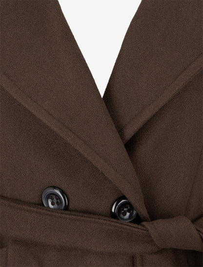 Manteau long croisé en laine mélangée - Marron - 3