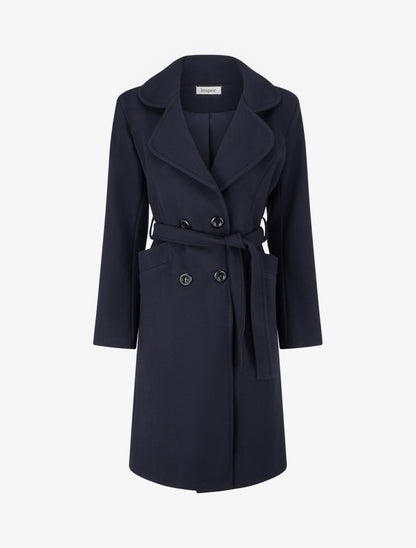 Manteau long croisé en laine mélangée - Marine - 1