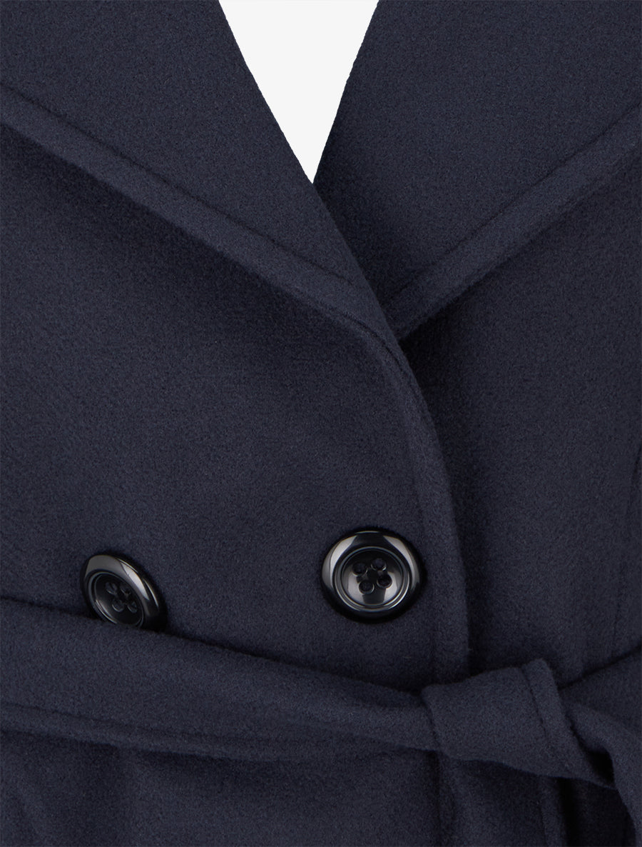 Manteau long croisé en laine mélangée - Marine - 3