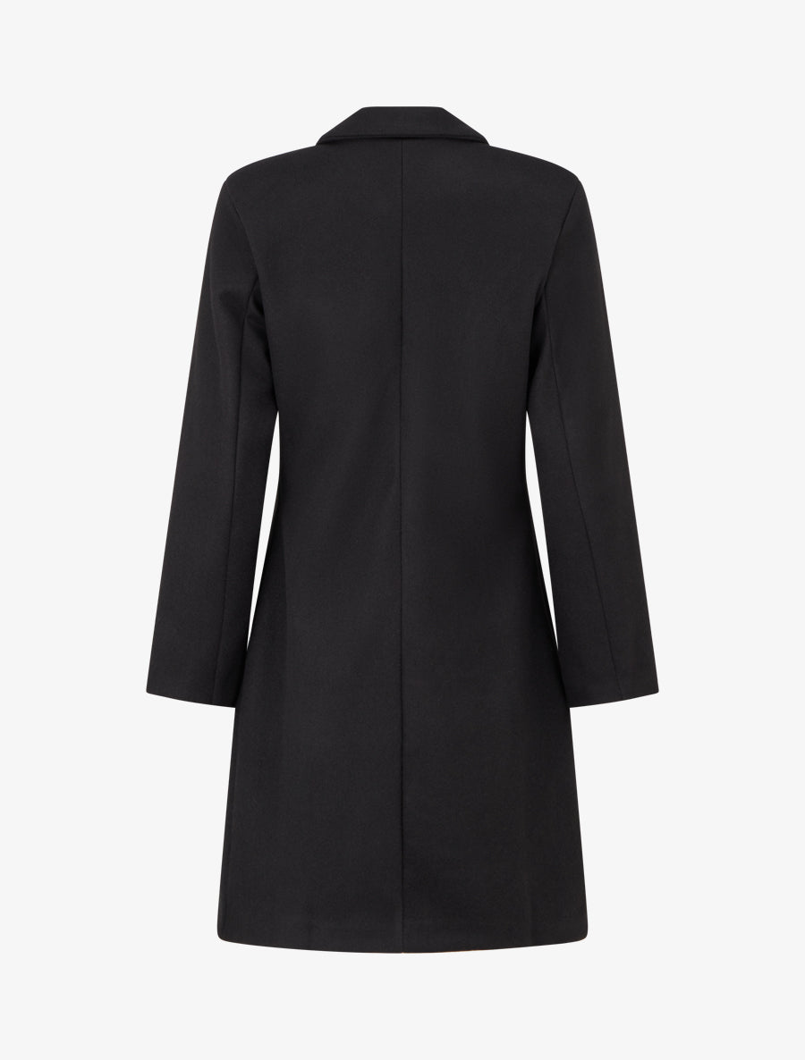 Manteau droit croisé en laine mélangé - Noir - 2
