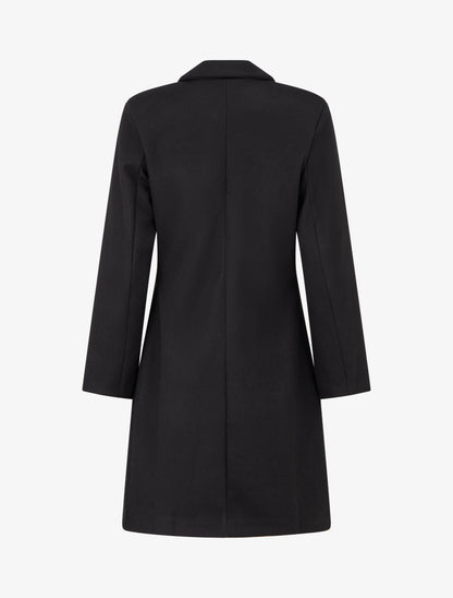 Manteau droit croisé en laine mélangé - Noir - 2