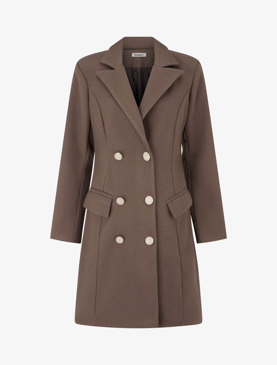 Manteau droit croisé en laine mélangé - Taupe foncé - 1