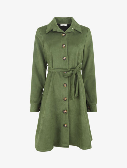 Robe chemise en suédine - Kaki - 1