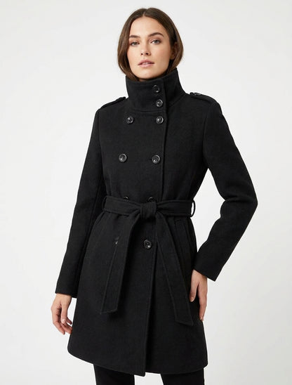 Abrigo largo con cuello alto - Negro