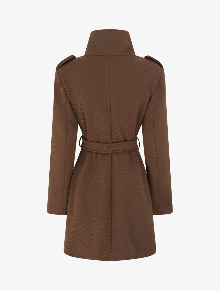 Manteau long à col montant - Marron - 2