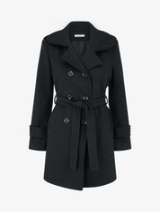 Manteau droit en laine mélangée - Noir - 1