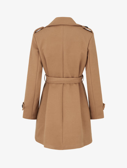 Manteau droit en laine mélangée - Camel - 2
