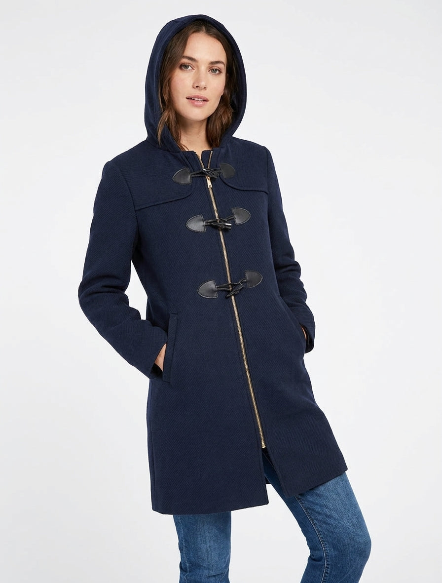 Abrigo tipo duffle-coat liso con capucha - Marine