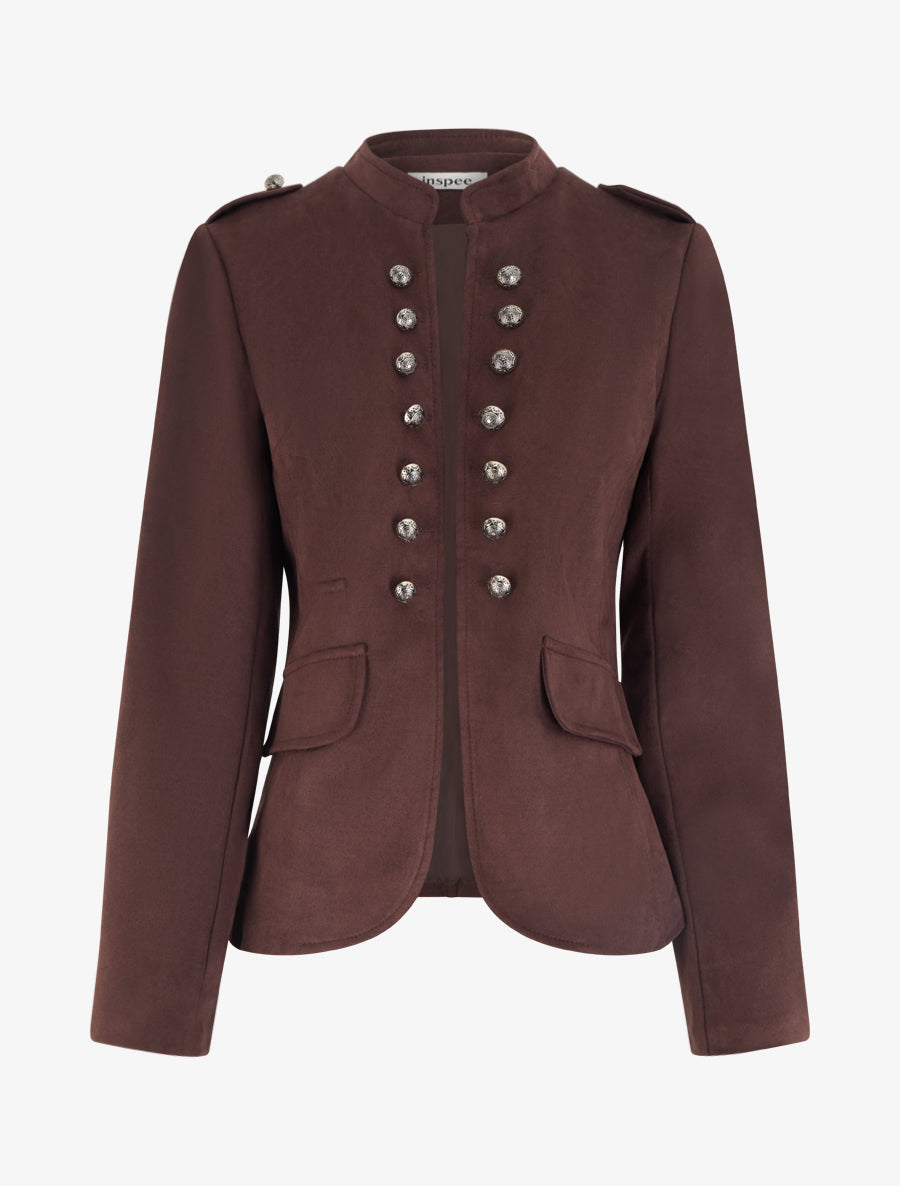 Veste en suédine style officier - Marron - 1