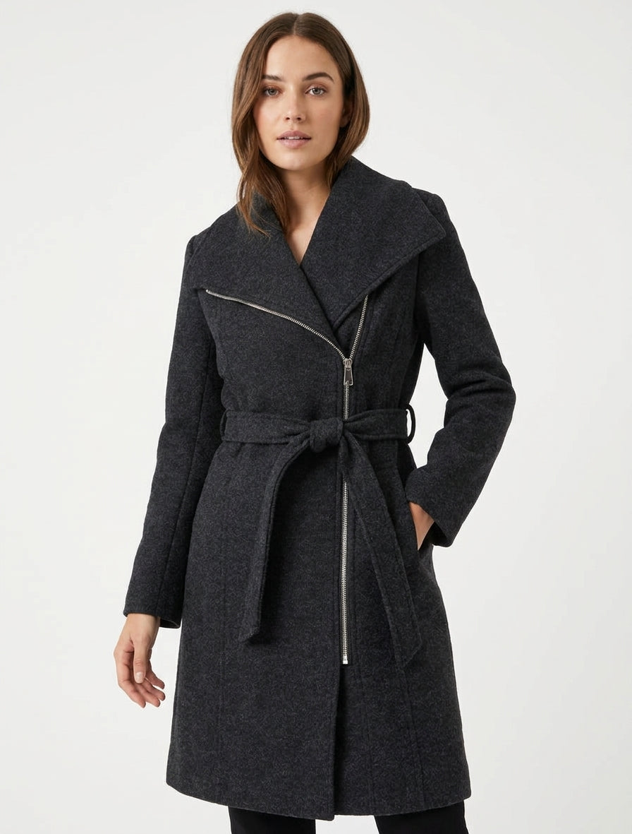 Abrigo con cremallera y cuello con solapas - Gris antracita