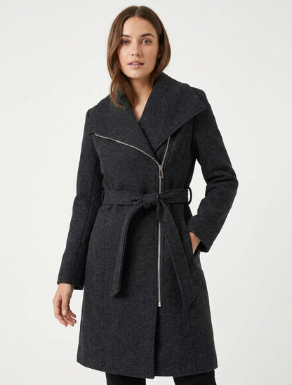 Abrigo con cremallera y cuello con solapas - Gris antracita