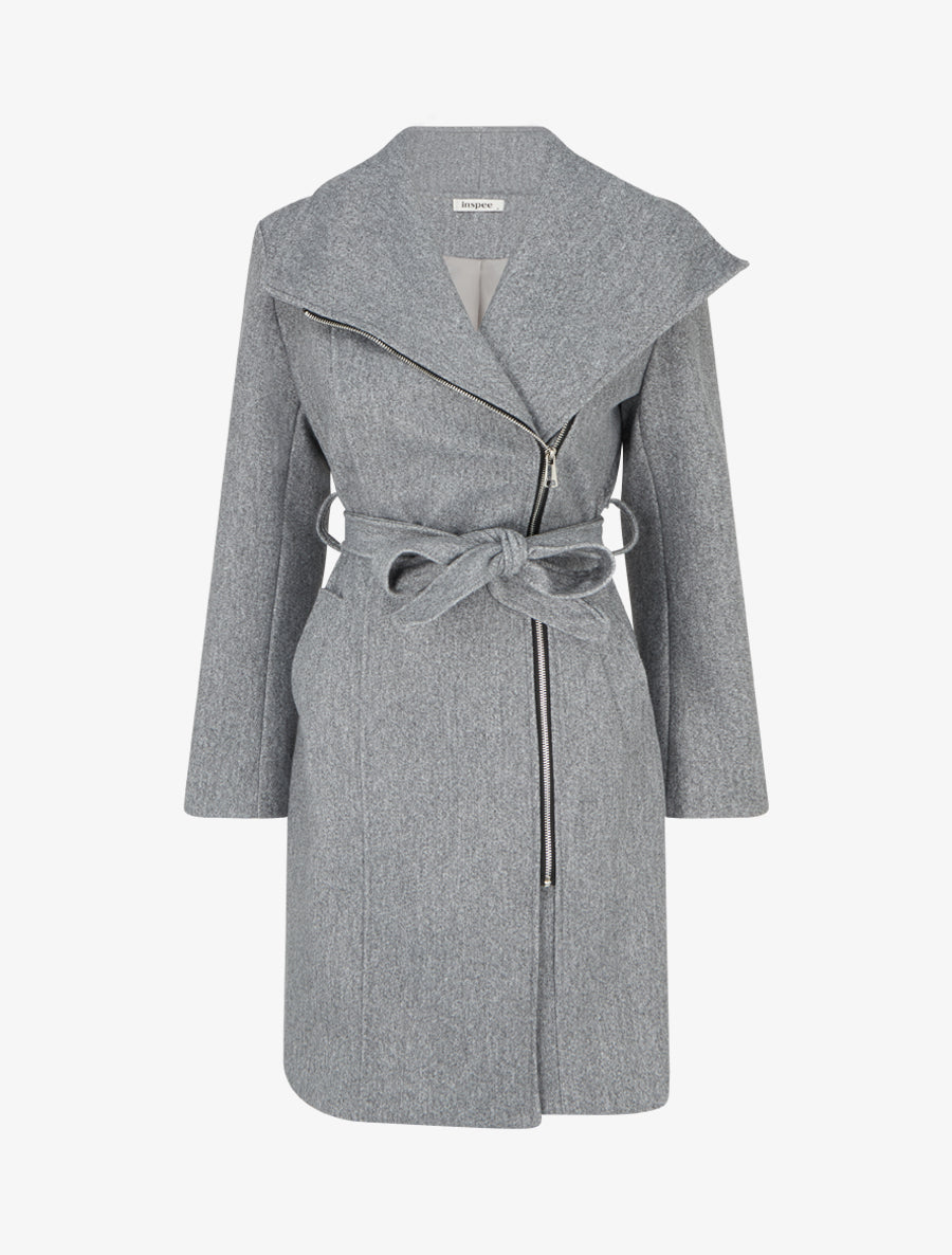 Manteau zippé col à revers - Gris clair - 1